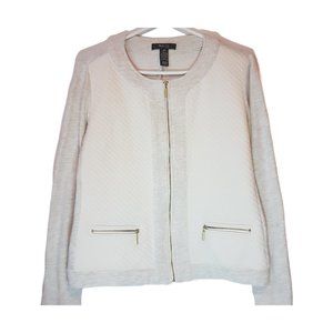 STYLE & CO Quilted Jacket Sweatshirt Blazer Petite Medium PM Cream Gold Full Zip